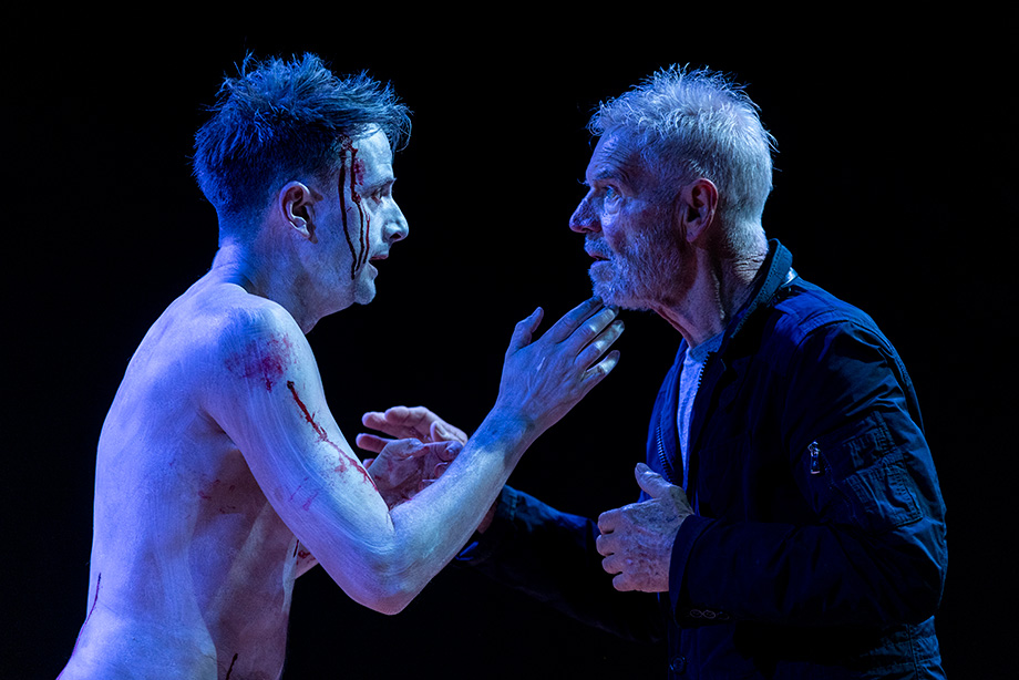 Colin Friels as King Lear and Tom Conroy as Edgar in ‘King Lear’ by Belvoir St Theatre (photograph by Brett Boardman)